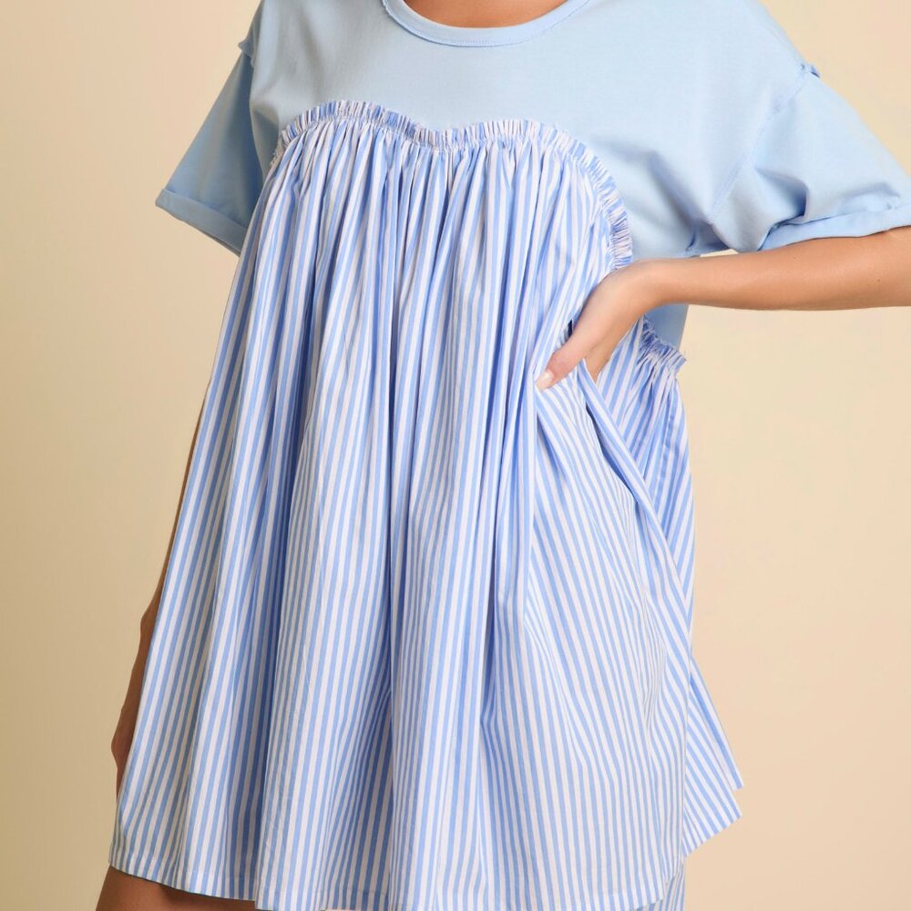Sweetheart Stripe Short Sleeve Mini Dress